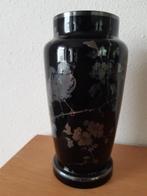Vaas - Glas - Zwarte Hyaliet Zilverglas, Antiek en Kunst