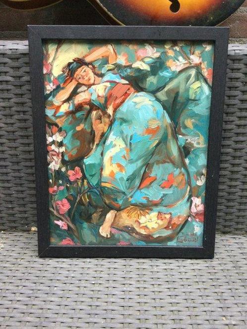 Borgen Lindhardt (1974) - Kimono meisje in turquoise, Antiek en Kunst, Kunst | Schilderijen | Klassiek