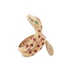 Gouden ring met smaragd, robijn en diamant 14 kt, Ophalen of Verzenden, Nieuw