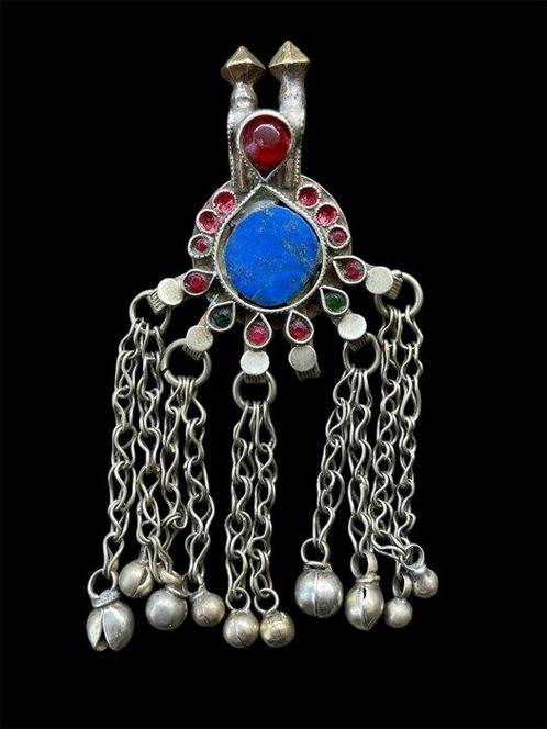 Zilver, Antieke munthanger met lapis lazuli en vintage glas-, Antiek en Kunst, Kunst | Niet-Westerse kunst