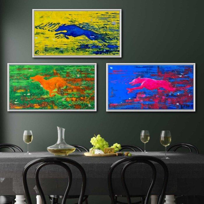 Azi - Future in Motion Divine Sighthounds Levrieri Divini, Antiek en Kunst, Kunst | Schilderijen | Modern