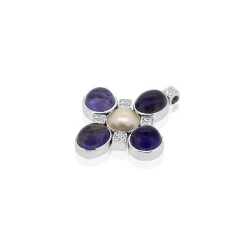 Hanger - 18 karaat Witgoud - 0.30ct. tw. Amethist - Diamant, Sieraden, Tassen en Uiterlijk, Antieke sieraden