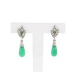 Witgouden oorstekers met jade en diamant | 0,12 ct., Sieraden, Tassen en Uiterlijk, Oorbellen, Gebruikt, Overige kleuren, Ophalen of Verzenden