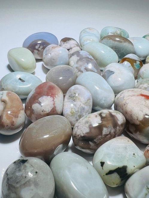 Combinatie van Amazoniet en Bloemagaat - Trommelsteen -, Verzamelen, Mineralen en Fossielen