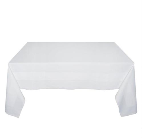 Tafelkleden Wit 140x240cm Met Ingeweven Satijnband - Treb Cl, Huis en Inrichting, Tafelkleden, Nieuw, Verzenden