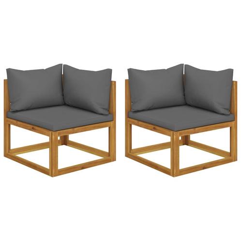 vidaXL Hoekbanken 2 st sectioneel met kussens acaciahout, Tuin en Terras, Tuinsets en Loungesets, Nieuw, Hardhout, Verzenden