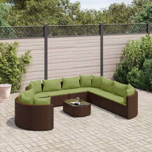 vidaXL 10-delige Loungeset met kussens poly rattan bruin, Tuin en Terras, Tuinsets en Loungesets, Loungeset, Nieuw, Meer dan 8 zitplaatsen