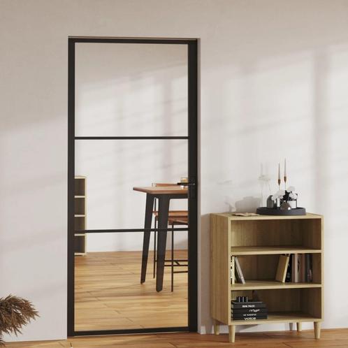 vidaXL Binnendeur 93x201,5 cm ESG-glas en aluminium zwart, Doe-het-zelf en Verbouw, Deuren en Horren, Nieuw, Verzenden