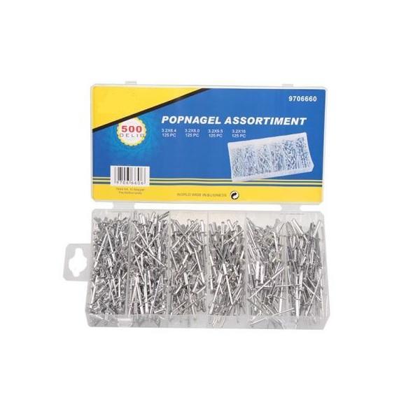 Popnagels / blindklinknagels assortiment doos 500 delig, Doe-het-zelf en Verbouw, IJzerwaren en Bevestigingsmiddelen, Nieuw, Ophalen of Verzenden
