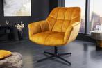 Draaifauteuil PAPILLON mosterdgeel fluweel zwart metaal in, Huis en Inrichting, Ophalen of Verzenden, Nieuw