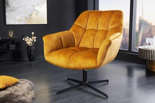 Draaifauteuil PAPILLON mosterdgeel fluweel zwart metaal in, Huis en Inrichting, Fauteuils, Ophalen of Verzenden