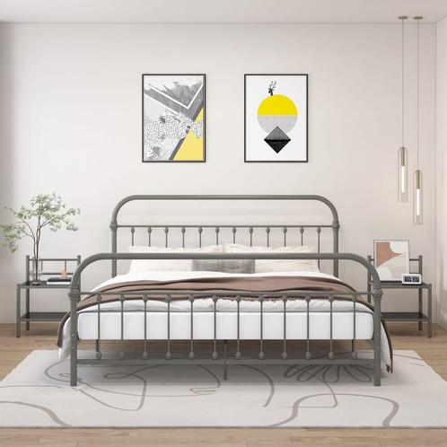 vidaXL Nachtkastjes 2 st metaal en glas grijs en zwart, Huis en Inrichting, Slaapkamer | Nachtkastjes, Nieuw, Minder dan 45 cm