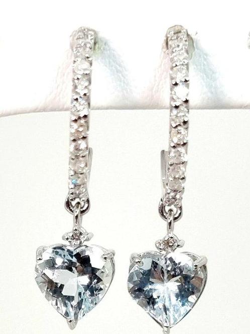 Oorbellen - 18 karaat Witgoud Aquamarijn - Diamant, Sieraden, Tassen en Uiterlijk, Oorbellen