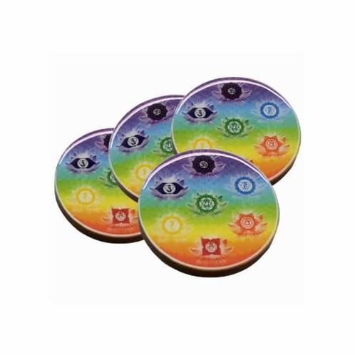 Onderzetters Mangohout - 7 Chakras (Set van 4), Huis en Inrichting, Woonaccessoires | Onderzetters, Nieuw, Verzenden