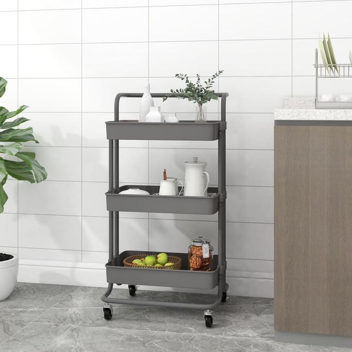 vidaXL Keukentrolley 3-laags 42x35x85 cm ijzer en ABS grijs, Huis en Inrichting, Keuken | Keukenbenodigdheden, Nieuw, Verzenden