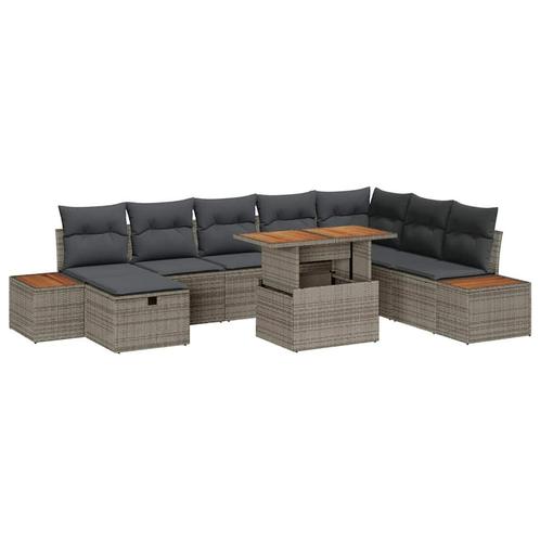 vidaXL Tuin Sofa Set 9 pcs Grijs poly rattan, Tuin en Terras, Tuinsets en Loungesets, Nieuw, Verzenden