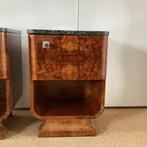 Nachtkastje (2) - Hout, Marmer, Metaal - 2 Art Deco