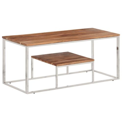 vidaXL Salontafel roestvrij staal en massief acaciahout, Huis en Inrichting, Tafels | Salontafels, Nieuw, Metaal, Verzenden