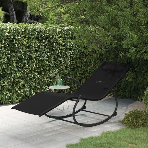 vidaXL Ligbed schommelend staal en textileen zwart, Tuin en Terras, Ligbedden, Nieuw, Verzenden