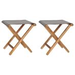 vidaXL Stoelen inklapbaar 2 st massief teakhout en stof, Verzenden, Nieuw, Hout
