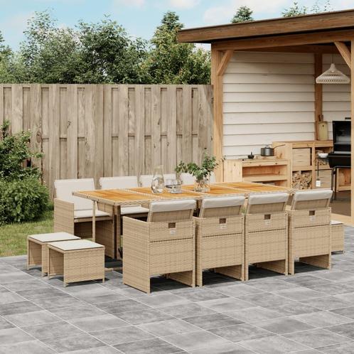 vidaXL 13-delige Tuinset met kussens poly rattan beige, Tuin en Terras, Tuinsets en Loungesets, Tuinset, Nieuw, 2 zitplaatsen