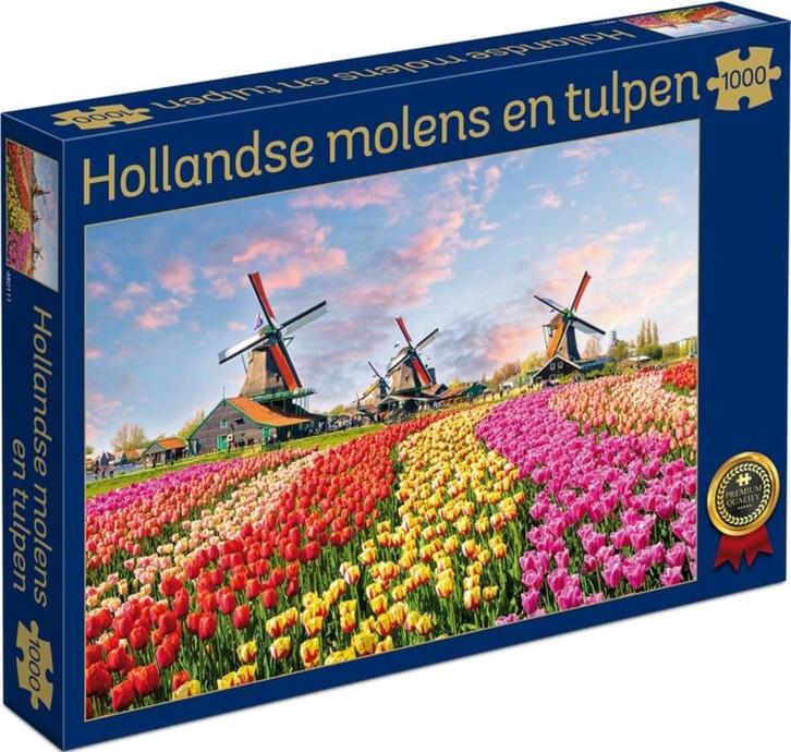 Hollandse Molens en Tulpen 1000 stukjes (Landschap, Puzzels), Hobby en Vrije tijd, Denksport en Puzzels, Overige typen, Nieuw