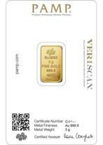 5 gram - Goud .999 - PAMP - Verzegeld en met certificaat, Postzegels en Munten, Edelmetalen en Baren