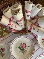 9 linnen handdoeken uit de late 19e eeuw met initialen D.L., Antiek en Kunst