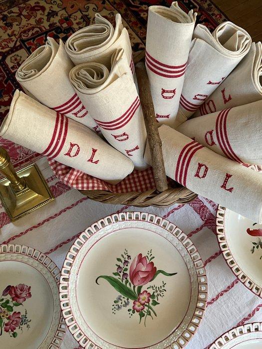 9 linnen handdoeken uit de late 19e eeuw met initialen D.L., Antiek en Kunst, Antiek | Kleden en Textiel