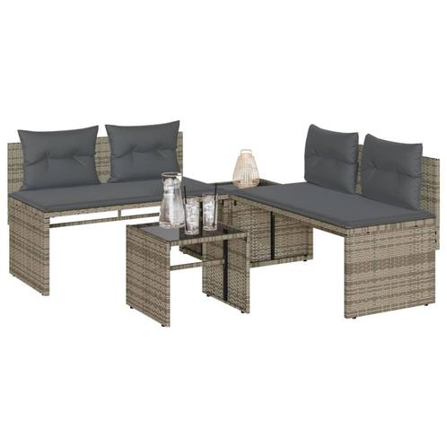 vidaXL 4-delige Loungeset met kussens poly rattan grijs, Tuin en Terras, Tuinsets en Loungesets, Loungeset, Nieuw, Rotan, Verzenden