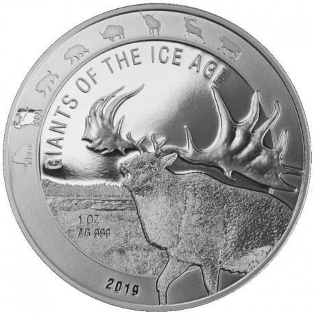 Ghana Giants of the Ice Age 1 oz 2019 Giant Deer, Postzegels en Munten, Munten | Afrika, Losse munt, Zilver, Overige landen, Verzenden