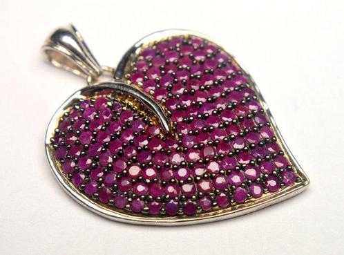 Zonder Minimumprijs - Hanger Zilver Robijn - 925 - Hart, Sieraden, Tassen en Uiterlijk, Antieke sieraden