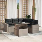 vidaXL 6-delige Loungeset met kussens poly rattan lichtgrijs, Verzenden, Nieuw, Rotan, Loungeset