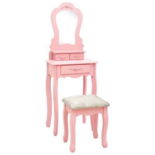 vidaXL Kaptafelset met kruk 50x59x136 cm paulowniahout roze, Huis en Inrichting, Tafels | Kaptafels, Nieuw, Verzenden
