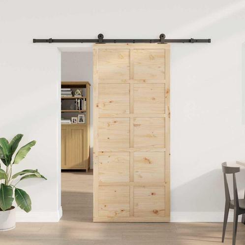 vidaXL Schuifdeur Bruin 90 x 208 cm Massief grenenhout, Doe-het-zelf en Verbouw, Deuren en Horren, Nieuw, Verzenden