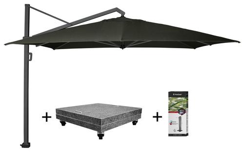 Icon zweefparasol 350x350 cm faded black met 150 KG voet en, Tuin en Terras, Parasols, Nieuw, Ophalen of Verzenden