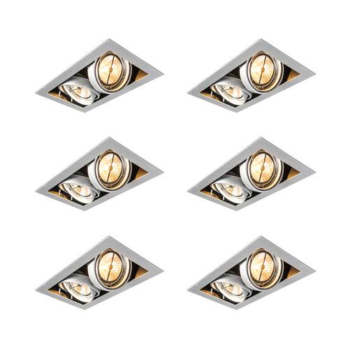 Set van 6 Inbouwspot staal AR111 verstelbaar 2-lichts -, Huis en Inrichting, Lampen | Spots, Nieuw, Overige materialen