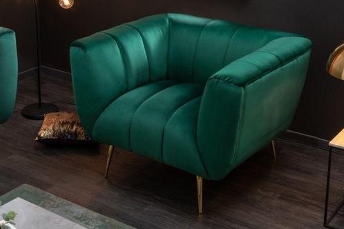 Retro fauteuil NOBLESSE 105cm smaragdgroen fluweel met, Huis en Inrichting, Fauteuils, Ophalen of Verzenden