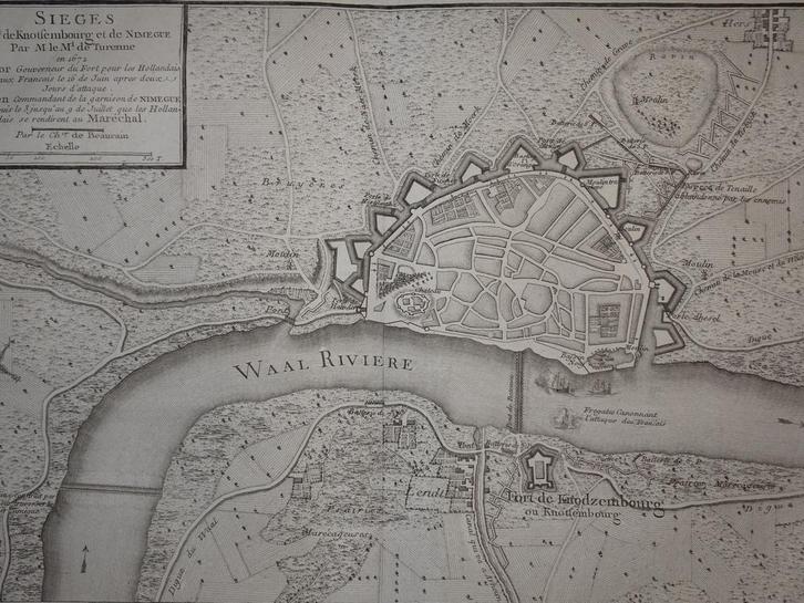 Gravure Overwinning Knotsenburg Nijmegen olv Turenne, 1672, Antiek en Kunst, Kunst | Etsen en Gravures, Verzenden