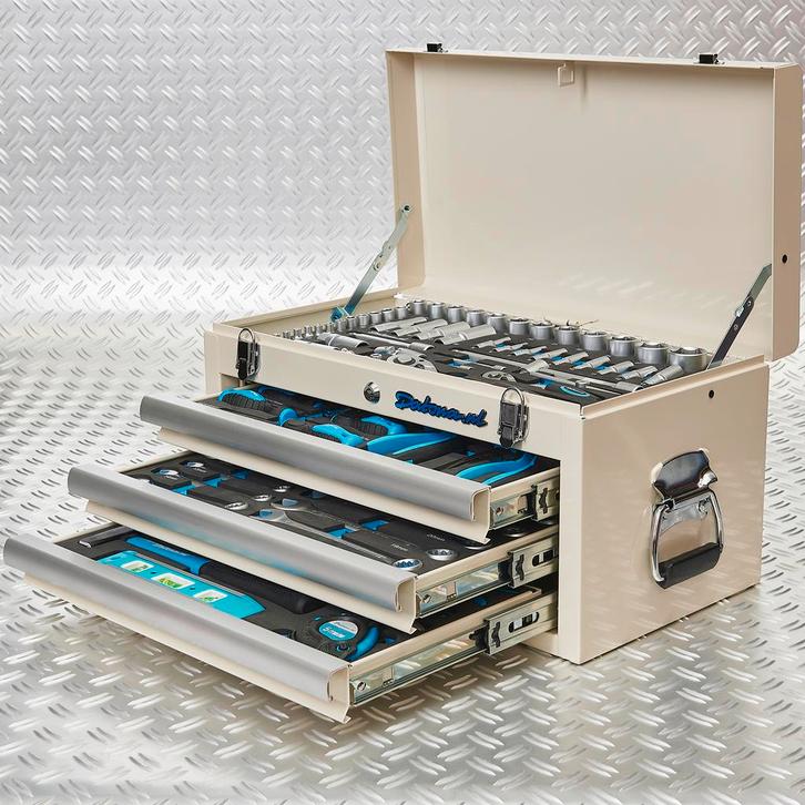 Datona Gereedschapskist drie lades - 4 lades gevuld - wit -, Doe-het-zelf en Verbouw, Gereedschap | Handgereedschap, Nieuw, Ophalen of Verzenden