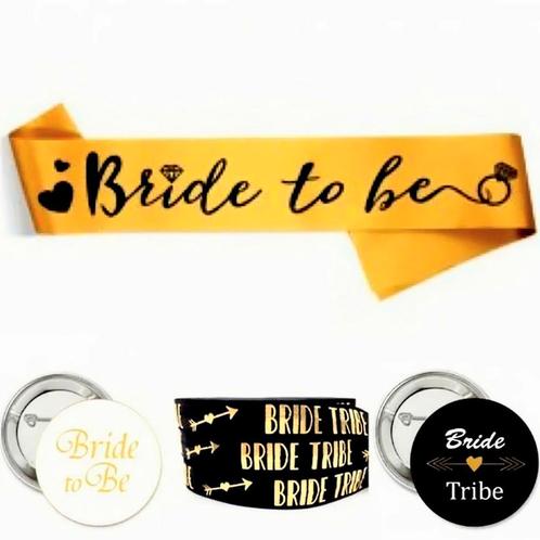 Vrijgezellenfeest set 22-delig Bride to Be zwart goud wit, Hobby en Vrije tijd, Feestartikelen, Geboorte of Huwelijk, Nieuw, Feestartikel