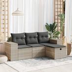 vidaXL 4-delige Loungeset met kussens poly rattan lichtgrijs, Verzenden, Nieuw, Rotan, Loungeset