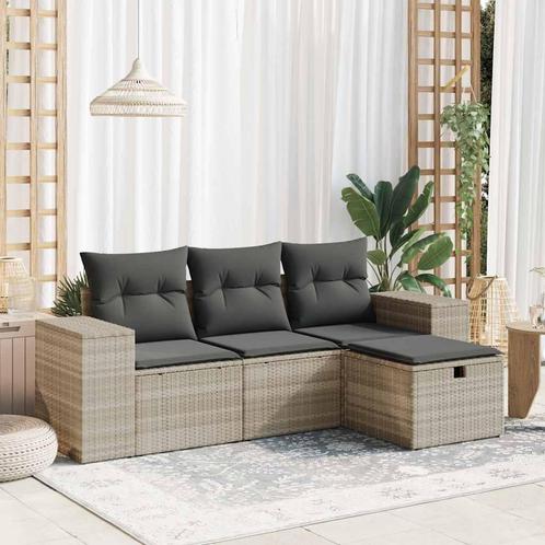 vidaXL 4-delige Loungeset met kussens poly rattan lichtgrijs, Tuin en Terras, Tuinsets en Loungesets, Loungeset, Nieuw, Rotan