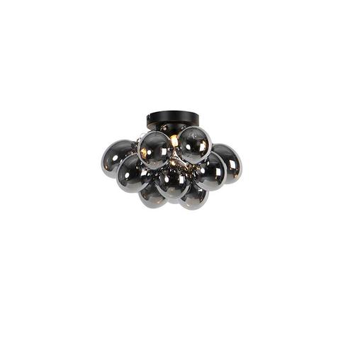 Design plafondlamp zwart met smoke glas 3-lichts - Uvas, Huis en Inrichting, Lampen | Plafondlampen, Nieuw, Glas