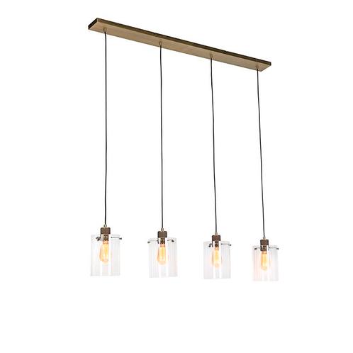 Scandinavische hanglamp brons met glas 4-lichts - Dome, Huis en Inrichting, Lampen | Hanglampen, Nieuw, Overige materialen, 75 cm of meer