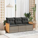 vidaXL 3-delige Loungeset met kussens poly rattan grijs, Verzenden, Nieuw, Rotan, Loungeset