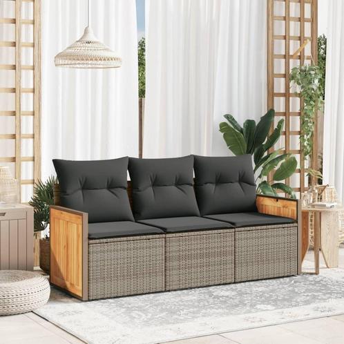 vidaXL 3-delige Loungeset met kussens poly rattan grijs, Tuin en Terras, Tuinsets en Loungesets, Loungeset, Nieuw, Rotan, Verzenden