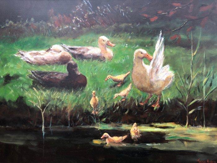 Antonius (Toon) Franciscus van Asten (1949) - Eenden bij het, Antiek en Kunst, Kunst | Schilderijen | Klassiek