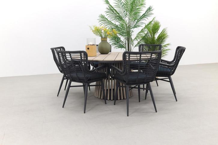 VDG Jasmine black/GI Trinxa ronde tuinset - Ø148 cm., Tuin en Terras, Tuinsets en Loungesets, Tuinset, Nieuw, Wicker, Verzenden