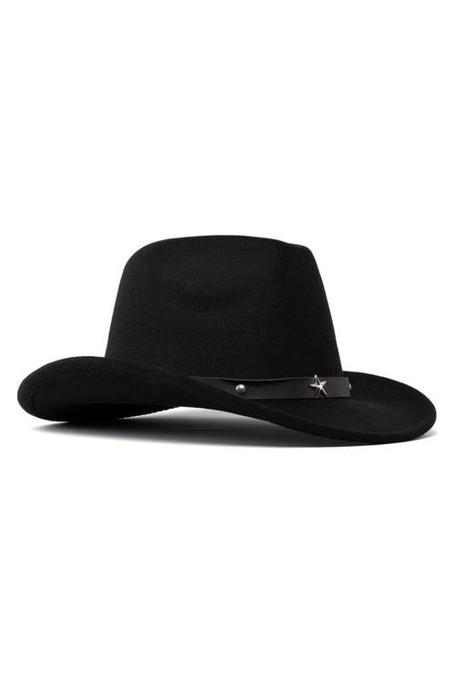 Cowboyhoed Zwart Wolvilt Ster Zwarte Cowboy Western Hoed Ste, Kleding | Heren, Carnavalskleding en Feestkleding, Nieuw, Overige maten